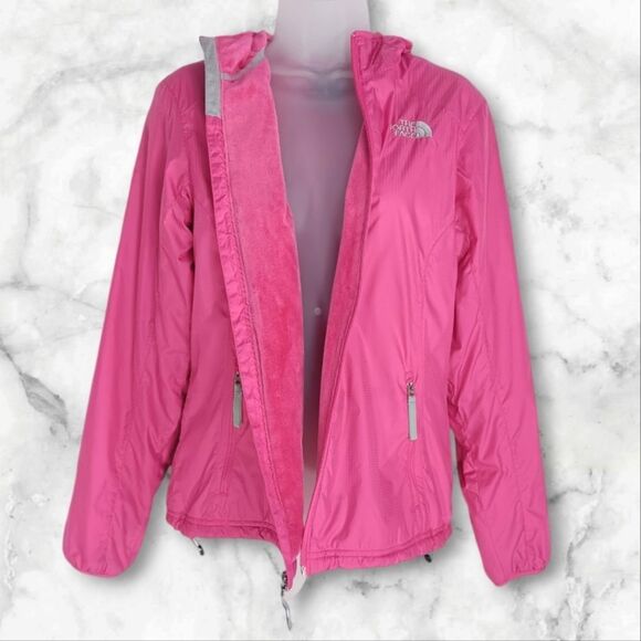 THE NORTH FACE Women's Pink Hooded Full Zip 100% Nylon Jacket Small Petite - Picture 2 of 11